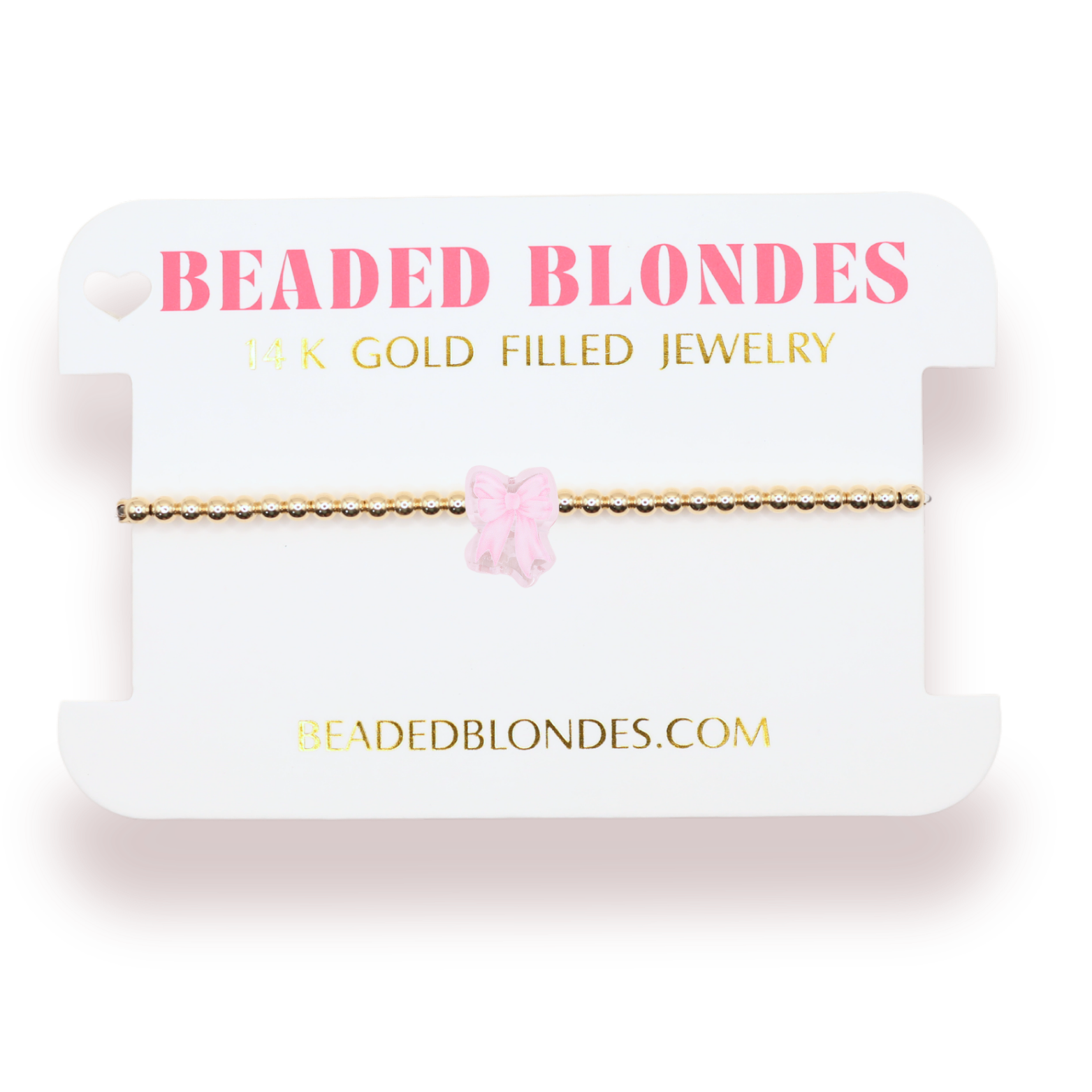Pink Watercolor Bow Bracelet on Gold: Standard 6.75 Inch | Beaded Blondes