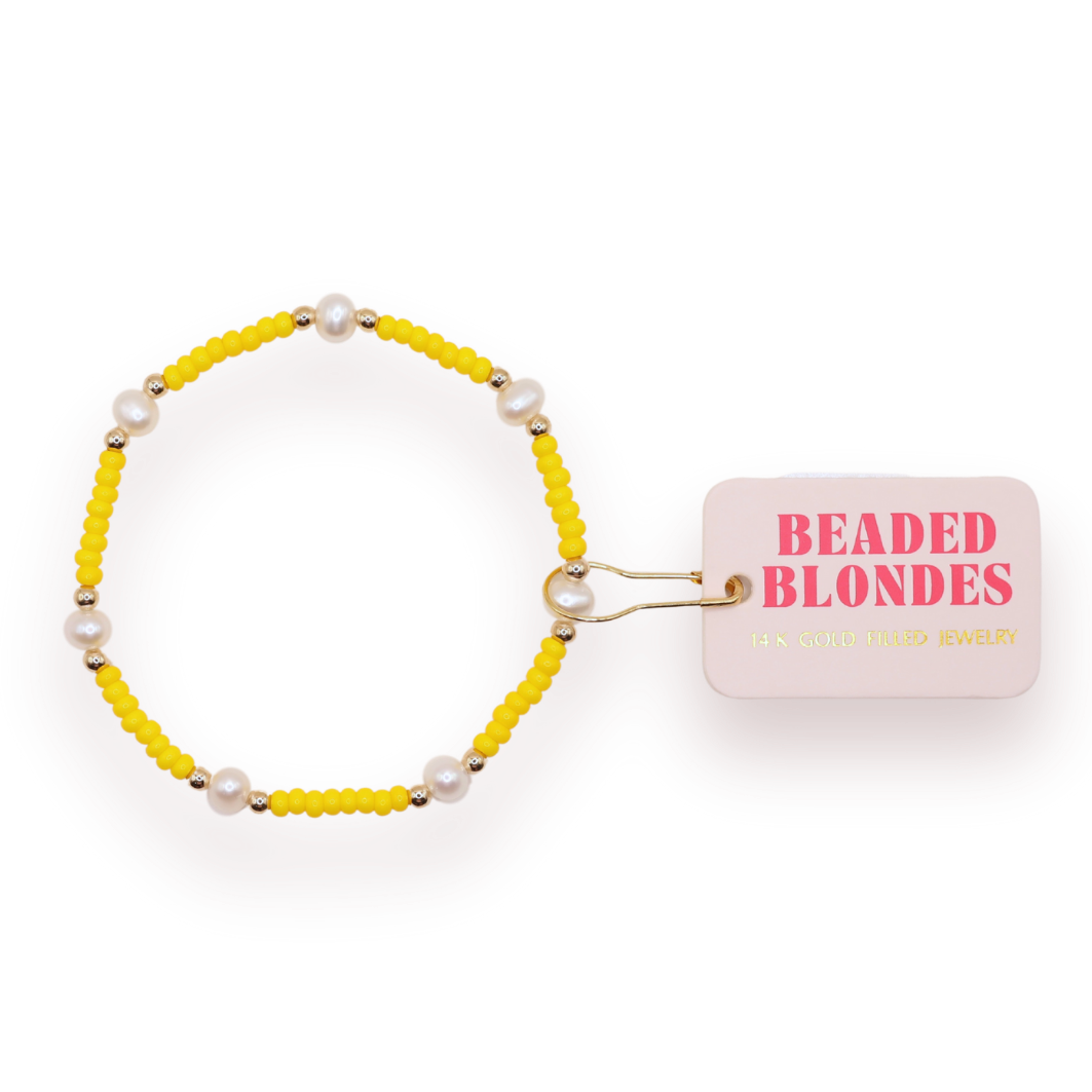 Yellow Pearl Bracelet: Standard 6.75 inch | Beaded Blondes