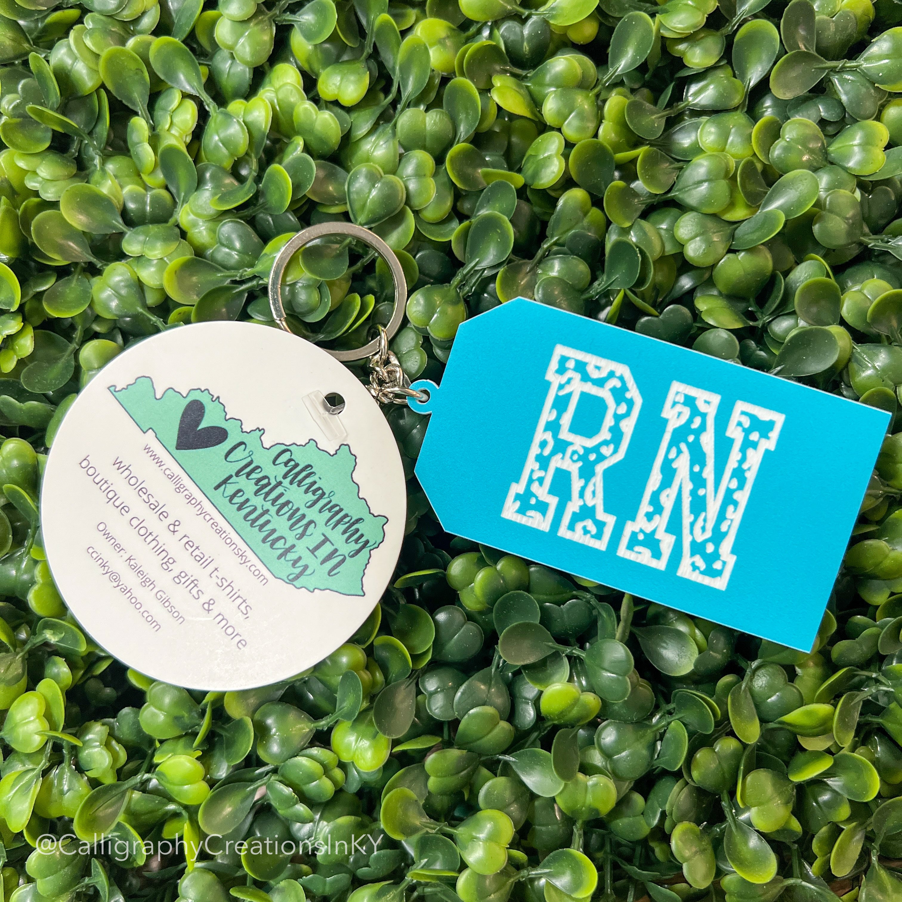 Teal & White RN Keychain