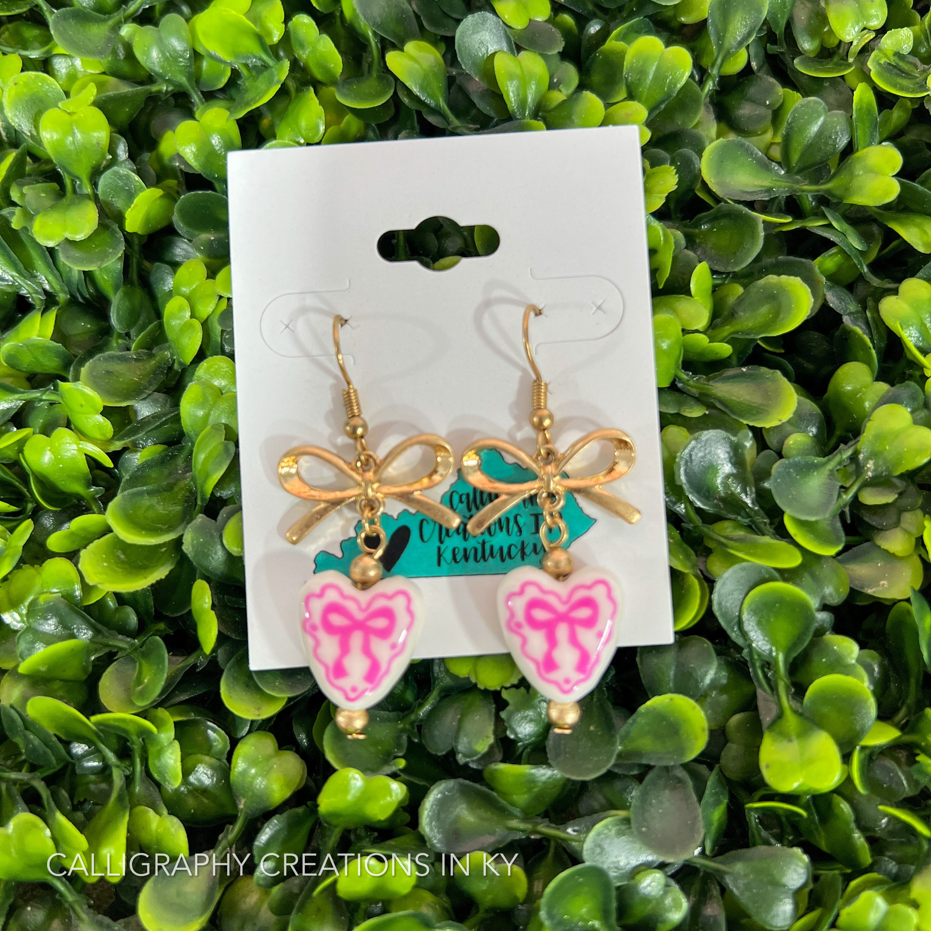Pink | Bow Heart Earrings