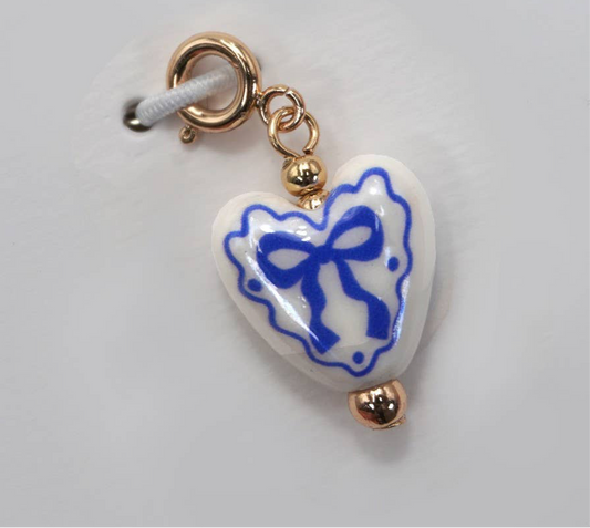 Blue Porcelain Heart Charm