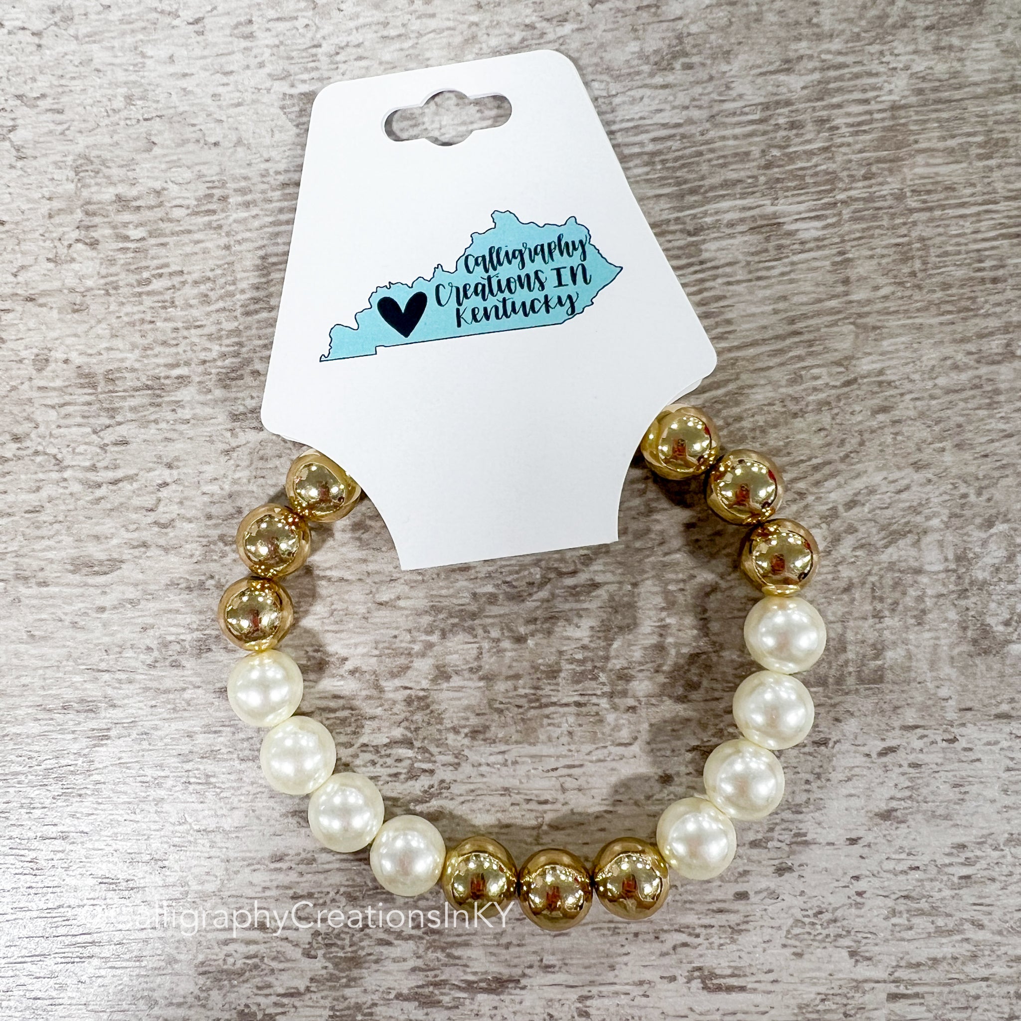 Gold/Pearl Stretch Bracelet