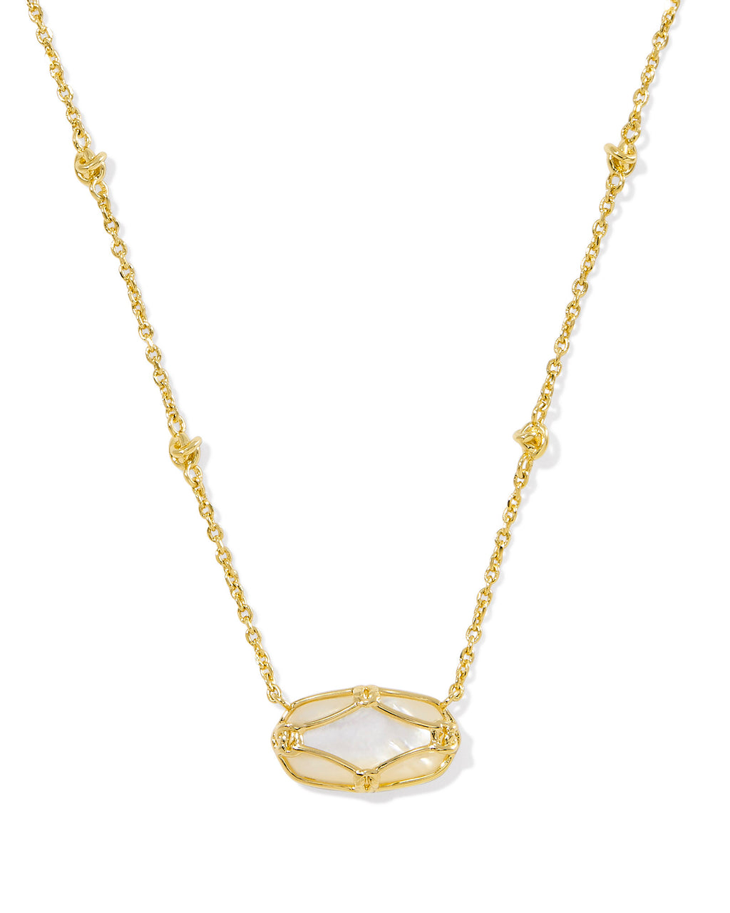 Kendra Scott Elisa Lattice Frame Short Pendant Necklace - Gold Ivory Mother Of Pearl