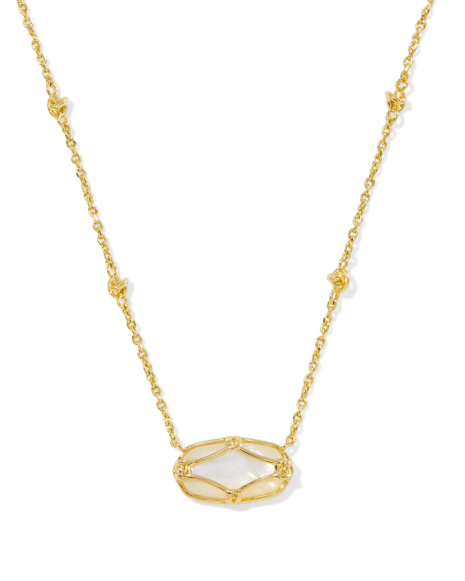 Kendra Scott Elisa Lattice Frame Short Pendant Necklace - Gold Ivory Mother Of Pearl