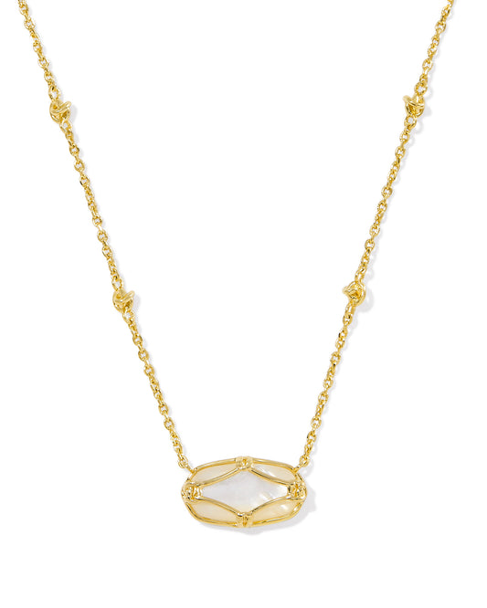 Kendra Scott Elisa Lattice Frame Short Pendant Necklace - Gold Ivory Mother Of Pearl