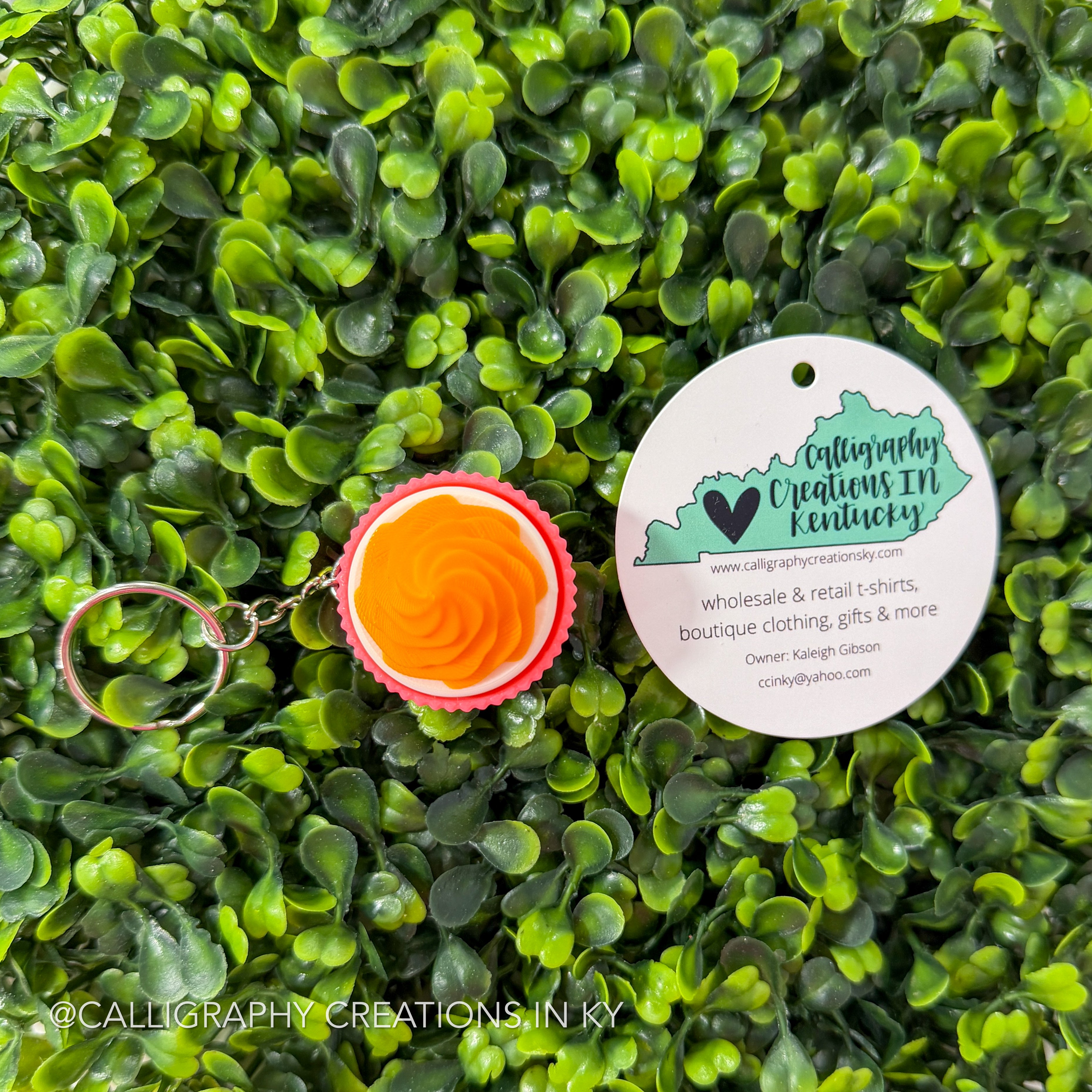 Orange/Neon Pink Cupcake Fidget Clicker Keychain