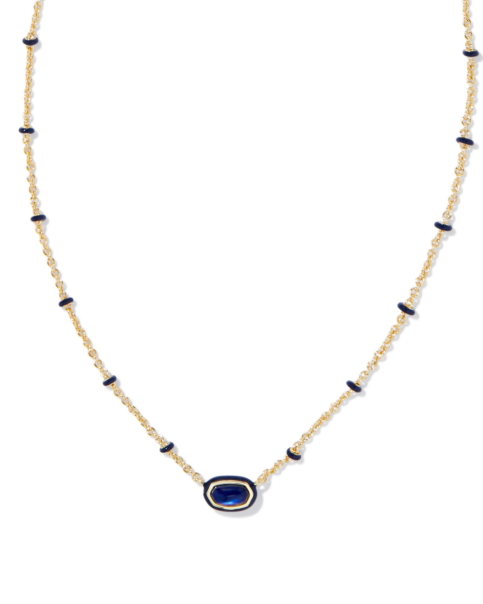 Kendra Scott Mini Elisa Enamel Frame Short Pendant Necklace - Gold Navy Mother Of Pearl