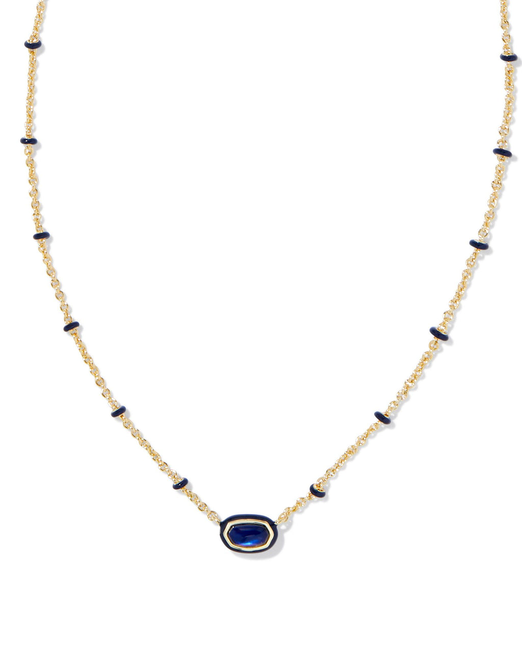 Kendra Scott Mini Elisa Enamel Frame Short Pendant Necklace - Gold Navy Mother Of Pearl