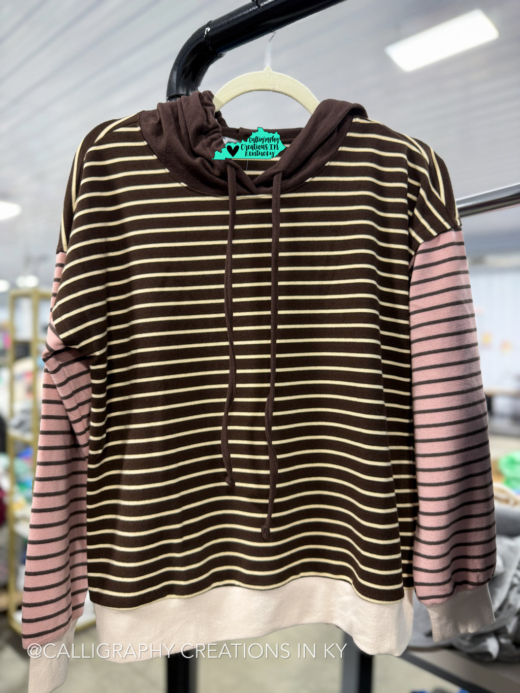 Neutral Colorblock Stripe Hoodie Top