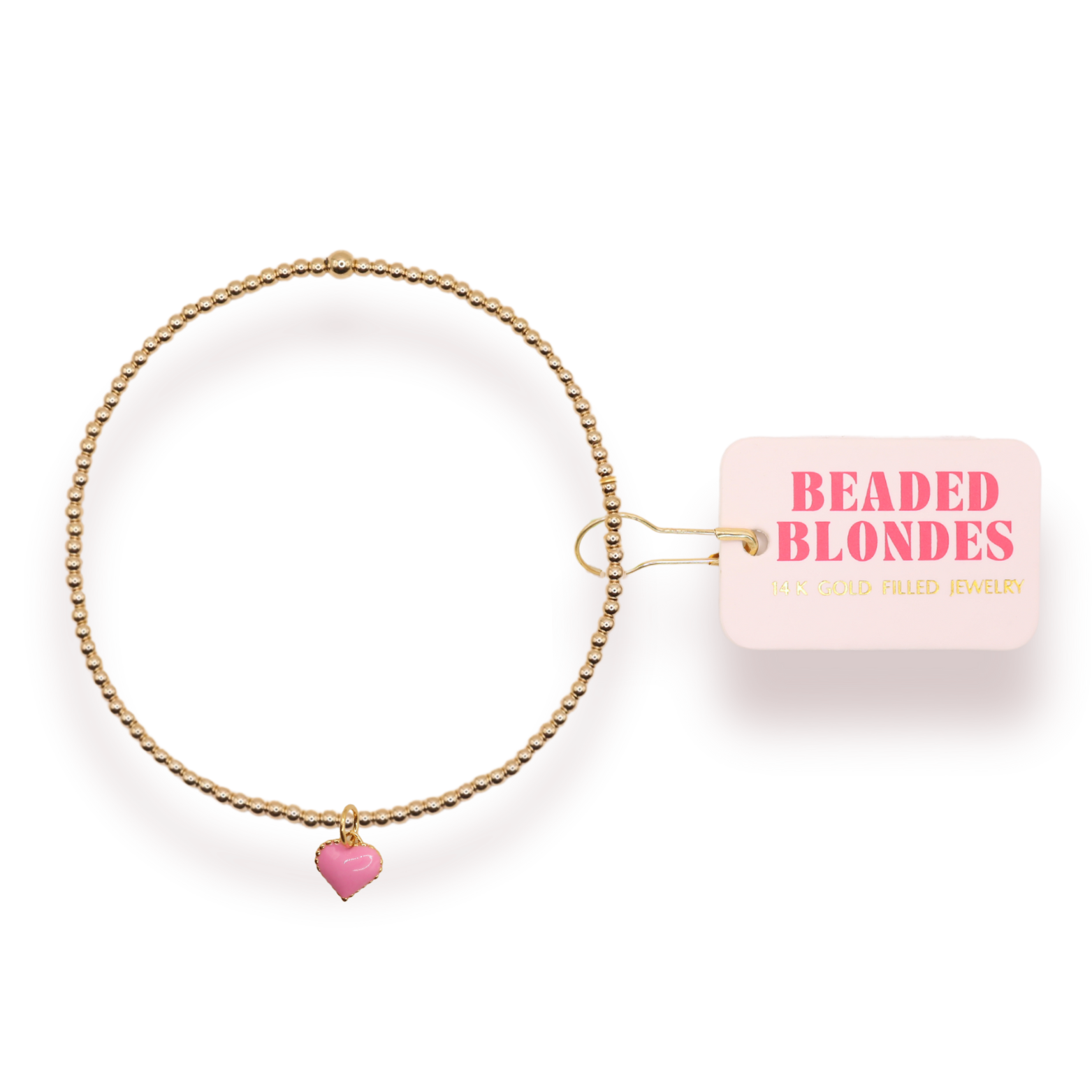 Pink Heart Charm Bracelet: Standard 6.75 inch | Beaded Blondes