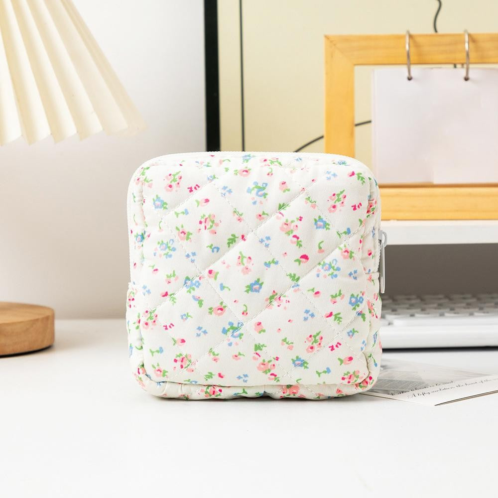 Cutesy Floral Quilted Square Pouch