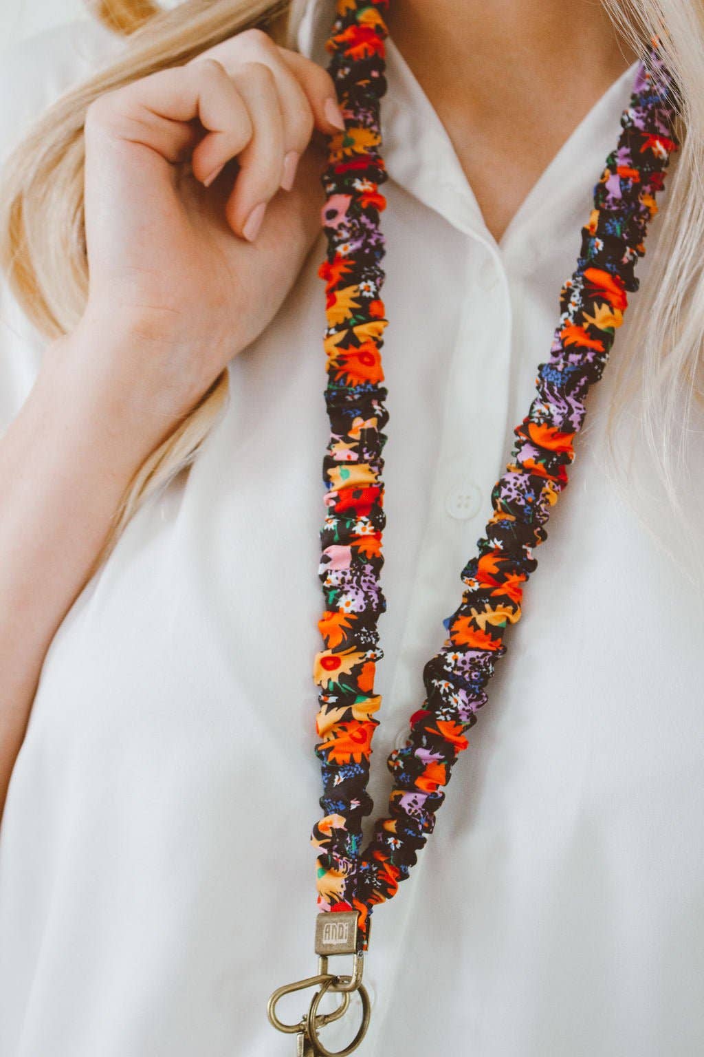 Groovy Bright Floral Scrunchie Lanyard
