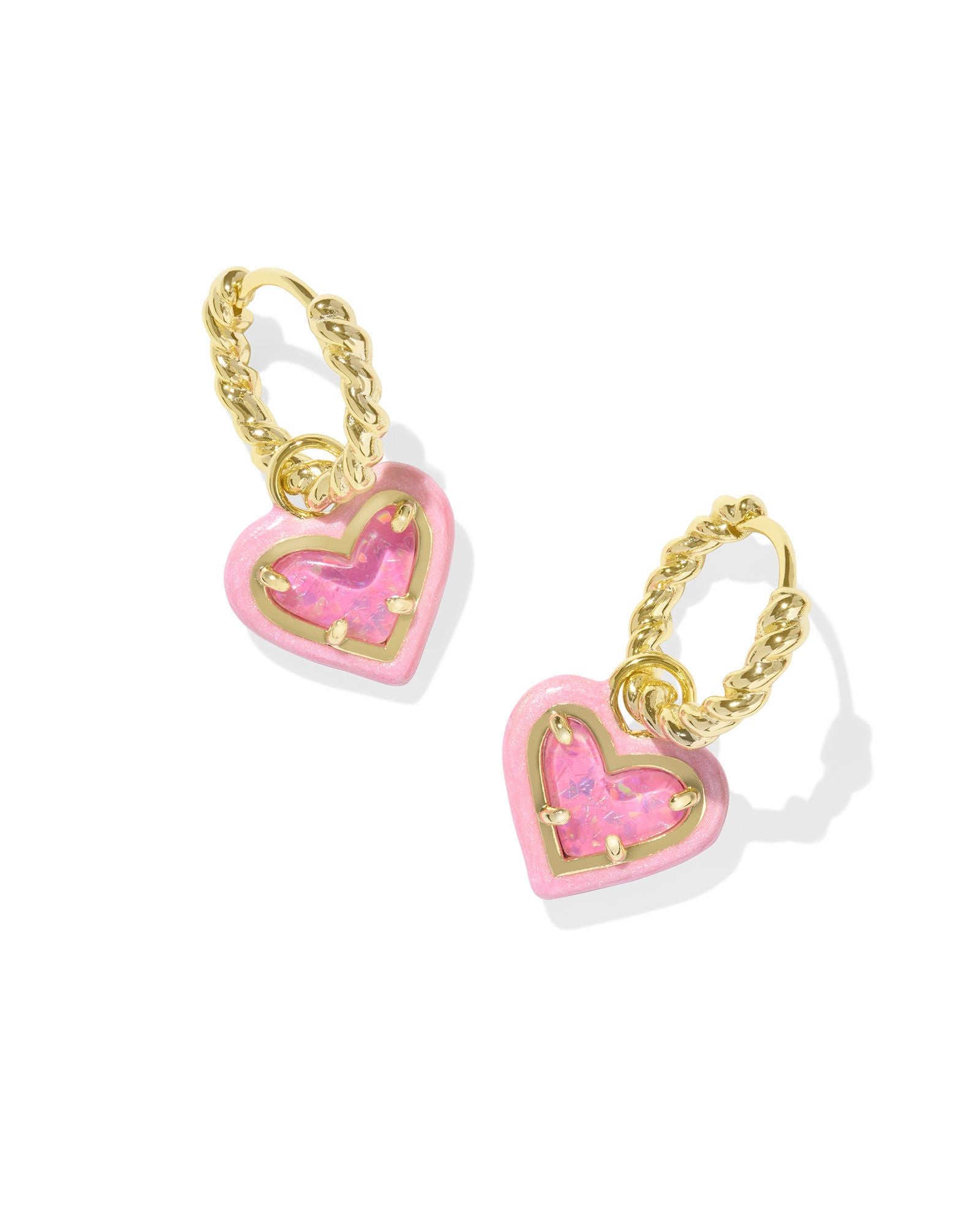 Kendra Scott Ari Heart Enamel Frame Huggie Earrings - Gold Pink Iridescent Glitter