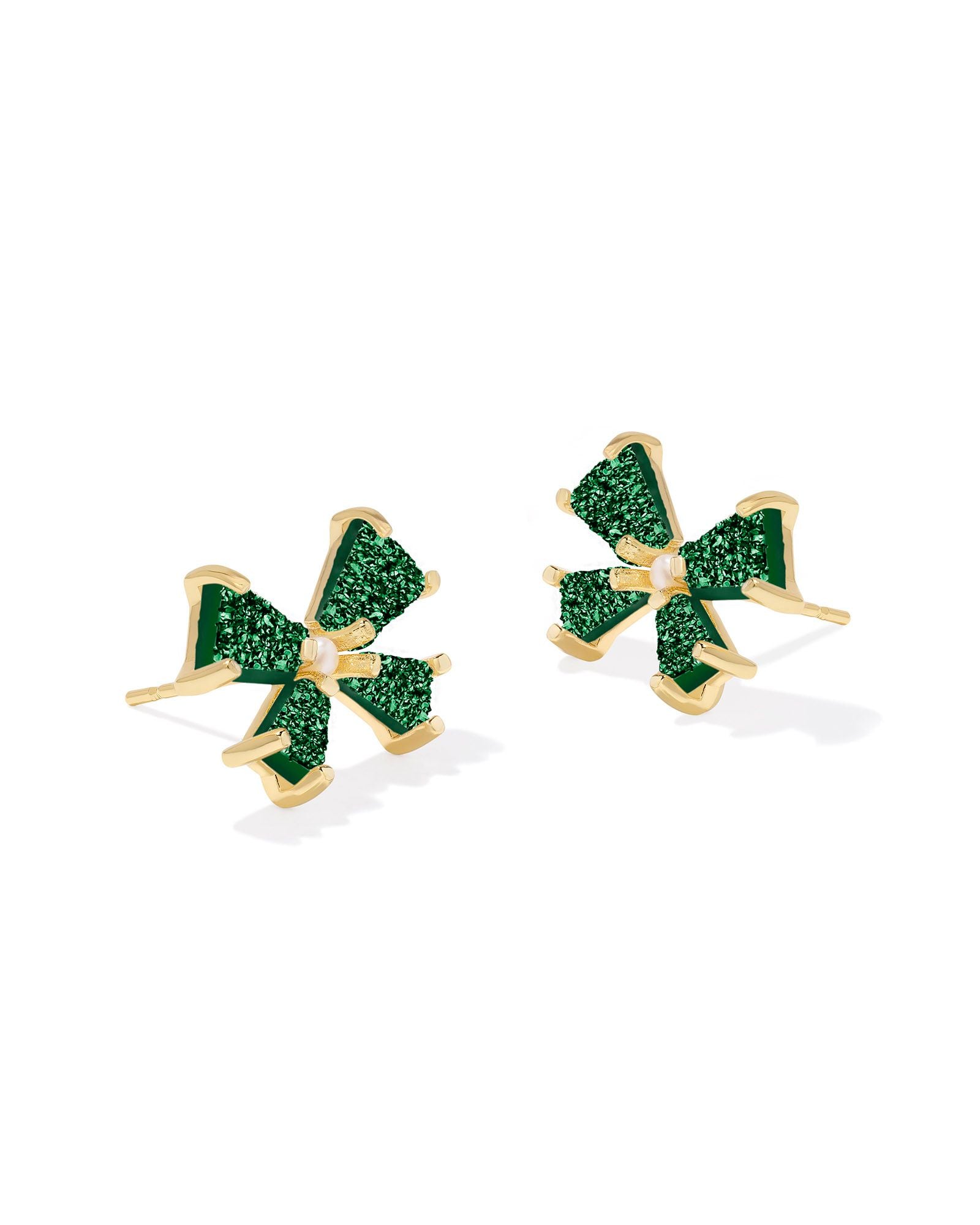 Kendra Scott Blair Bow Small Stud Earrings - Gold Emerald Drusy