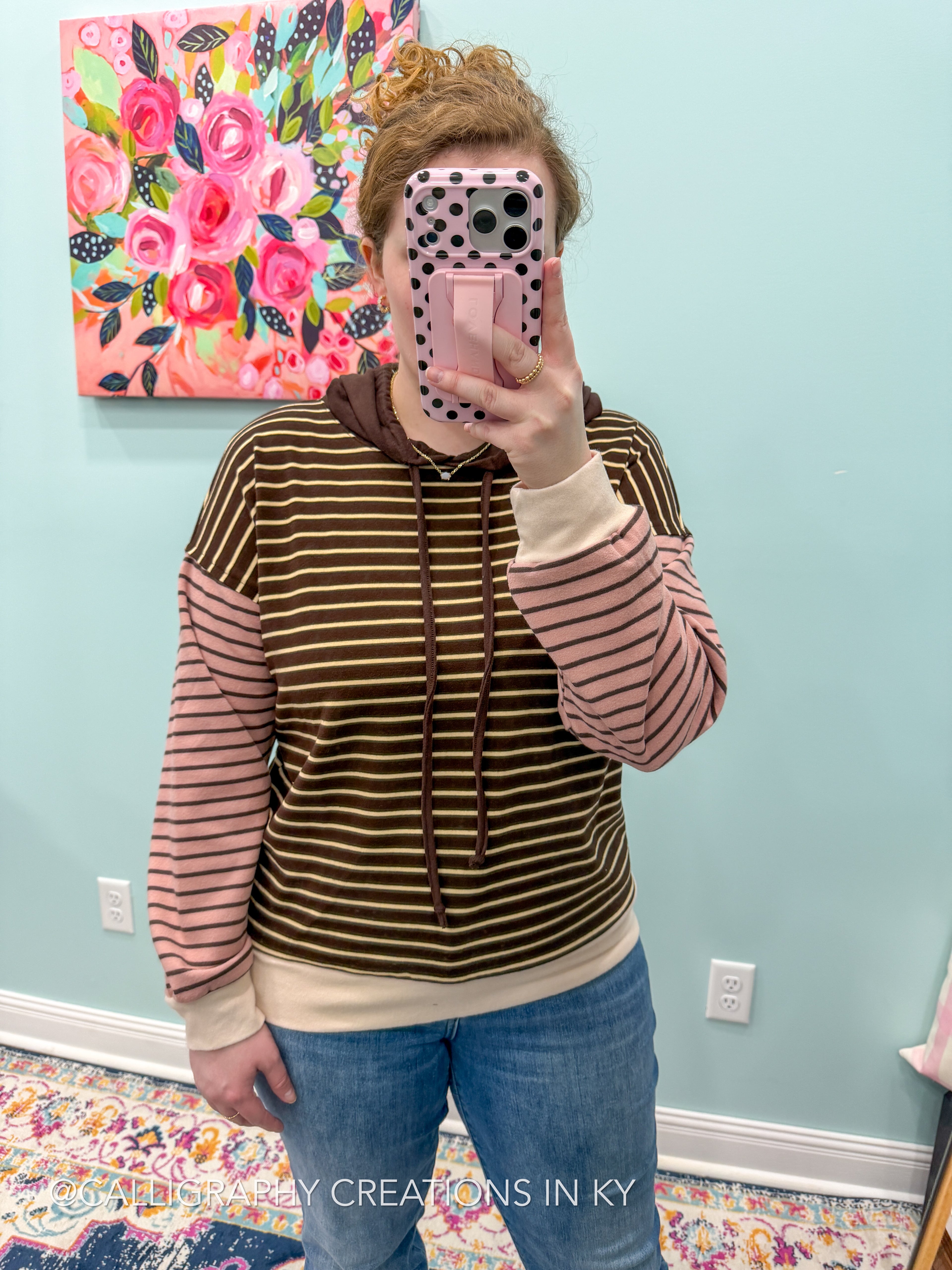 Neutral Colorblock Stripe Hoodie Top