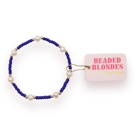 Cobalt Blue Pearl Bracelet: Standard 6.75 inch | Beaded Blondes