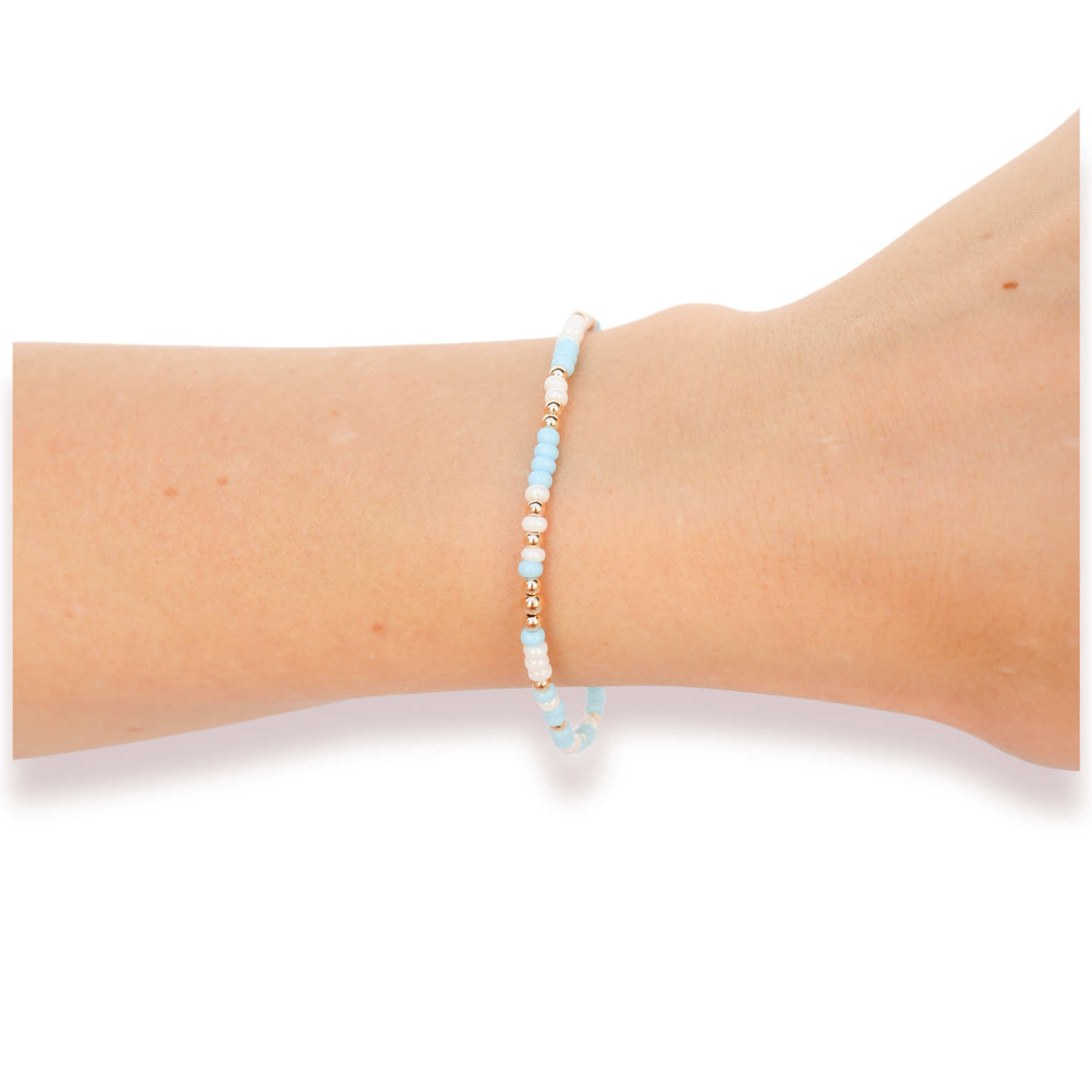 Pastel Blue & White Sprinkle Bracelet: Standard 6.75 inch | Beaded Blondes