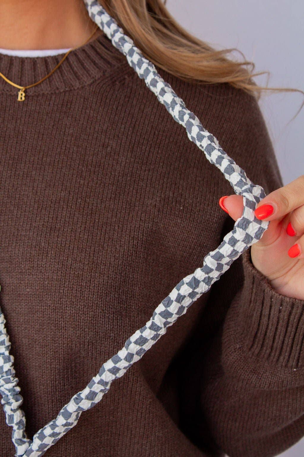 Andi x Rad Rev Grey Checkered Scrunchie Lanyard