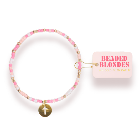 Cross Cutout Charm Sprinkle Bracelet: Standard 6.75 inch | Beaded Blondes