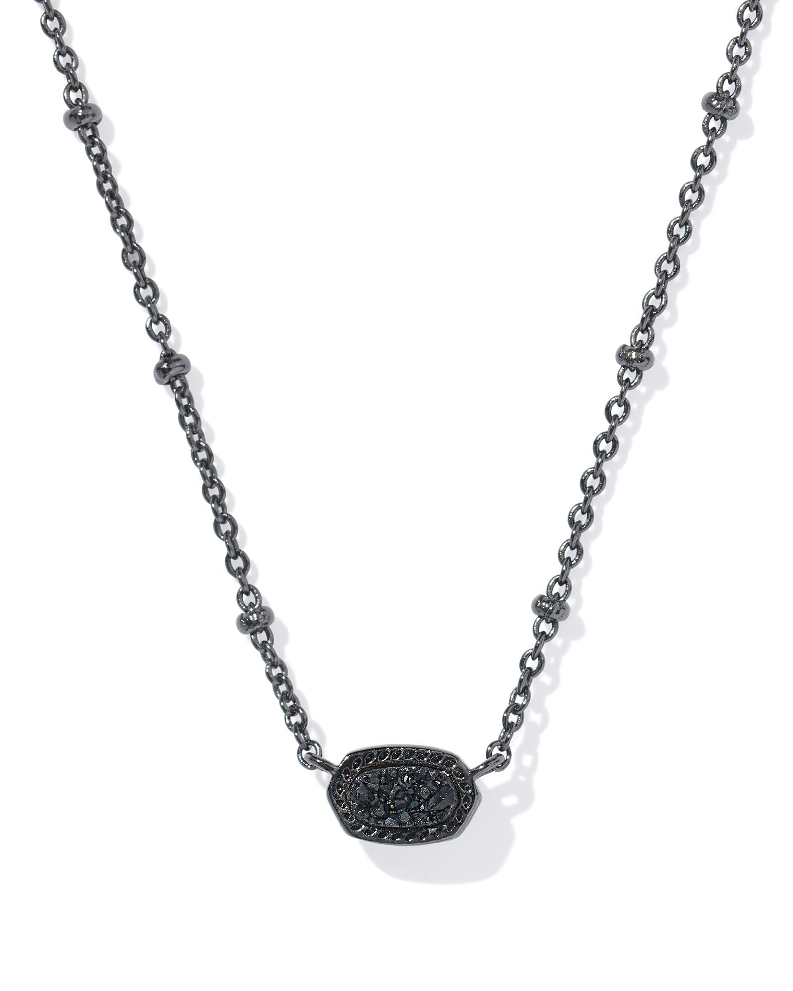 Kendra Scott Mini Elisa Satellite Short Pendant Necklace - Gunmetal Black Drusy