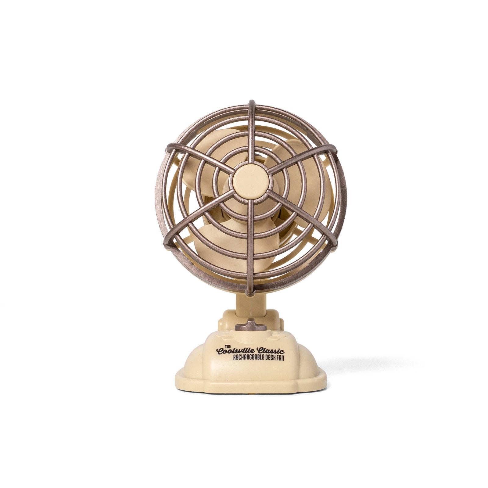 Small beige retro fan on a white background