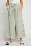 Faded Olive • Mineral Washed Terry Knit Palazzo Pants