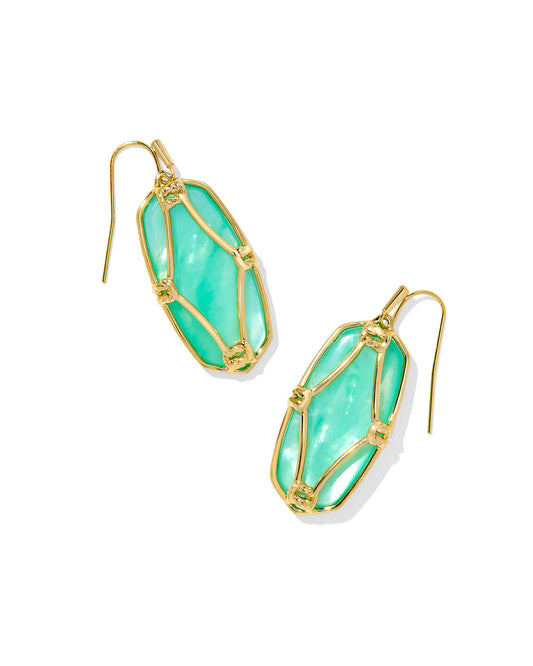 Kendra Scott Elisa Lattice Frame Drop Earrings - Gold Light Green Mother Of Pearl