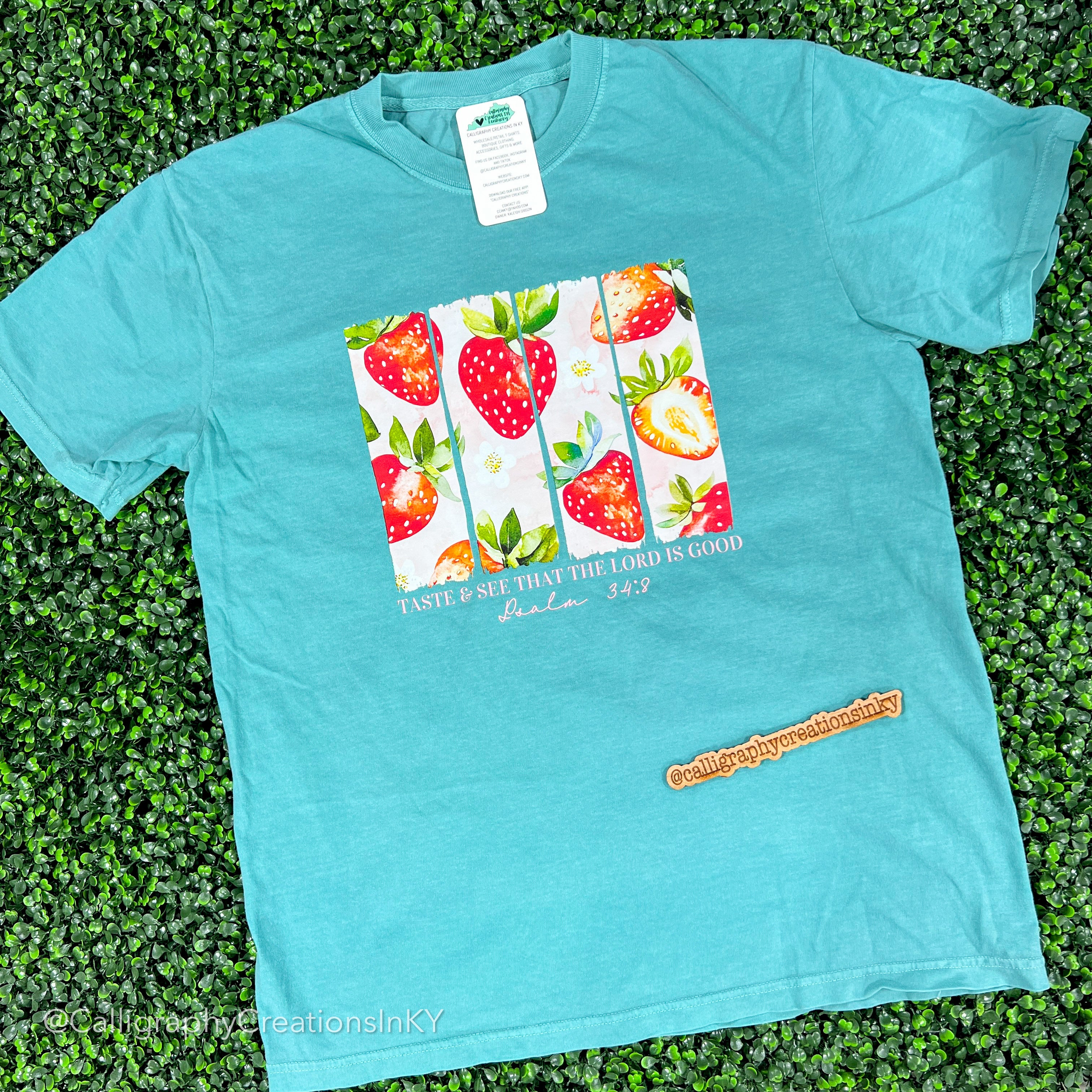 Psalm 34:8 Strawberries Tee *FINAL SALE*