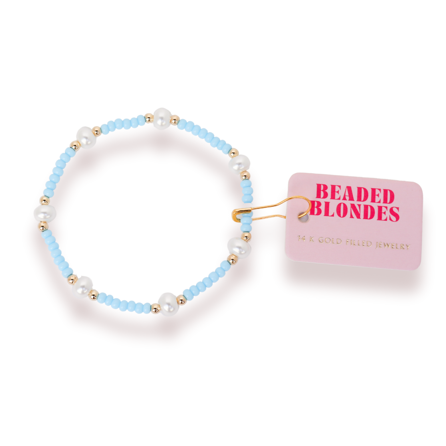 Pastel Blue Beaded Blondes  Pearl Bracelet: Standard 6.75 inch