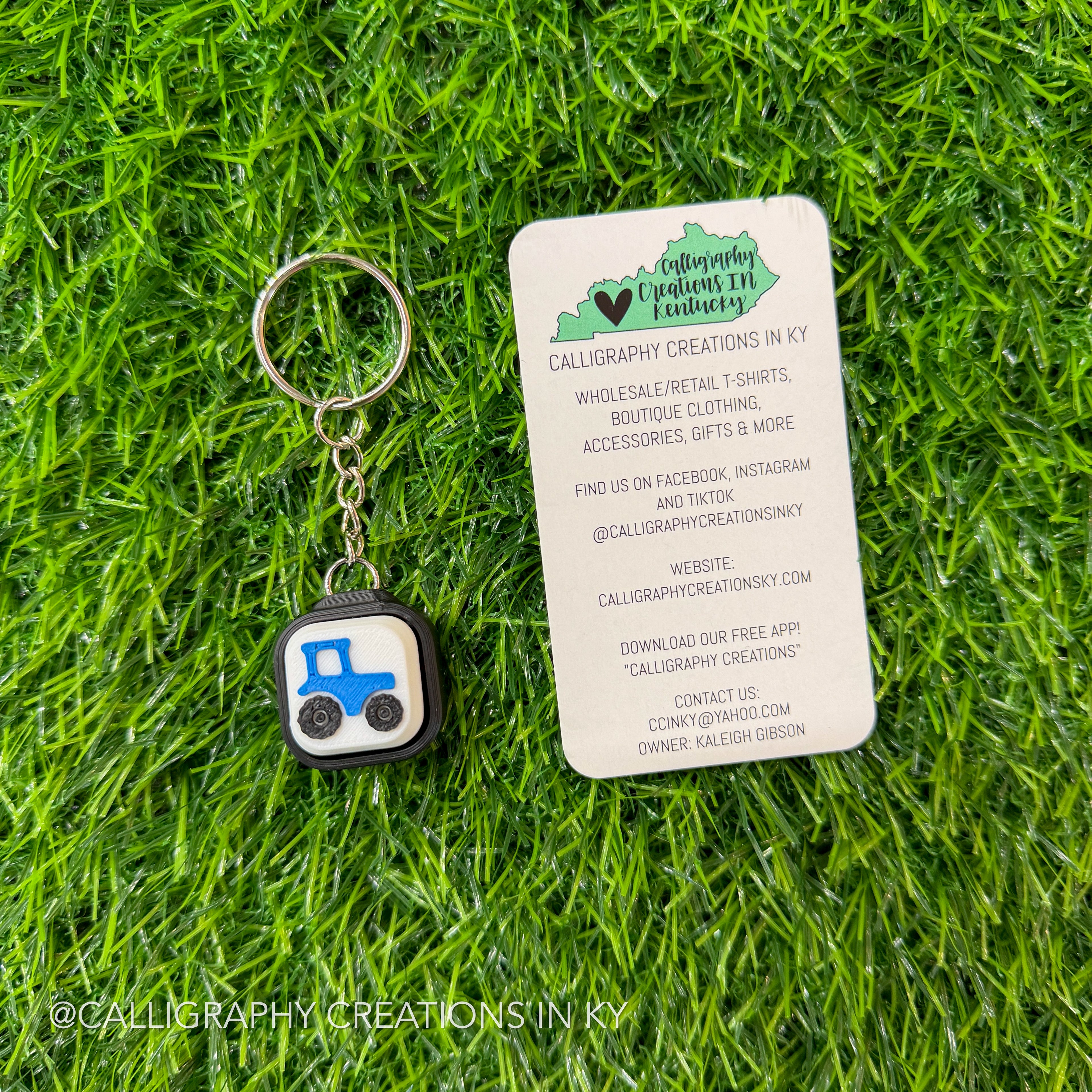 Blue Tractor Square Fidget Clicker Keychain