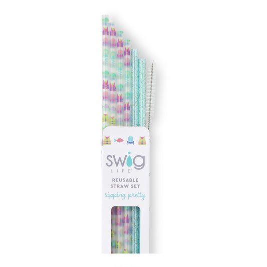 Lake Girl + Aqua Glitter Swig Reusable Straw Set