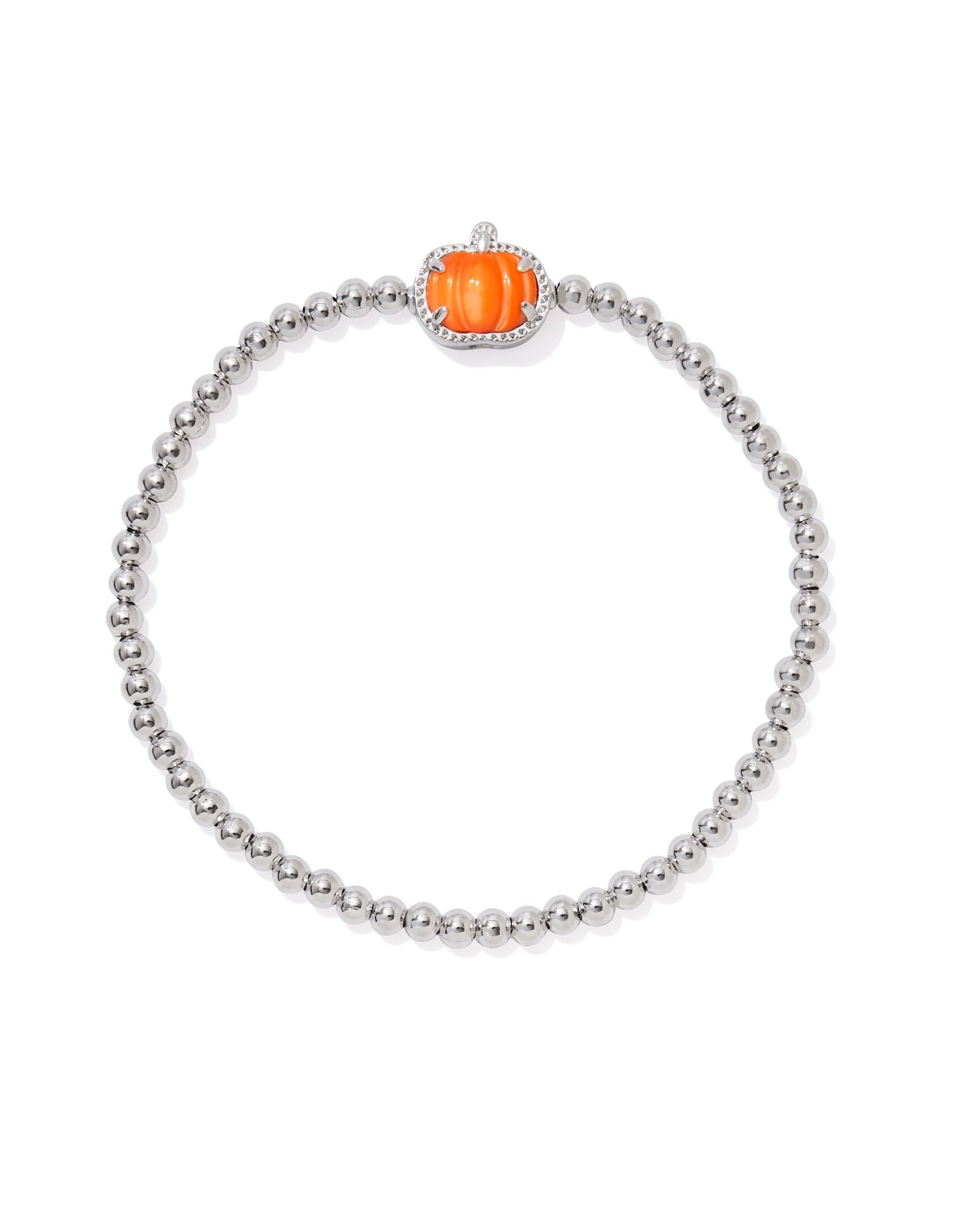 Kendra Scott Pumpkin Stretch Bracelet - Silver Orange Mother Of Pearl