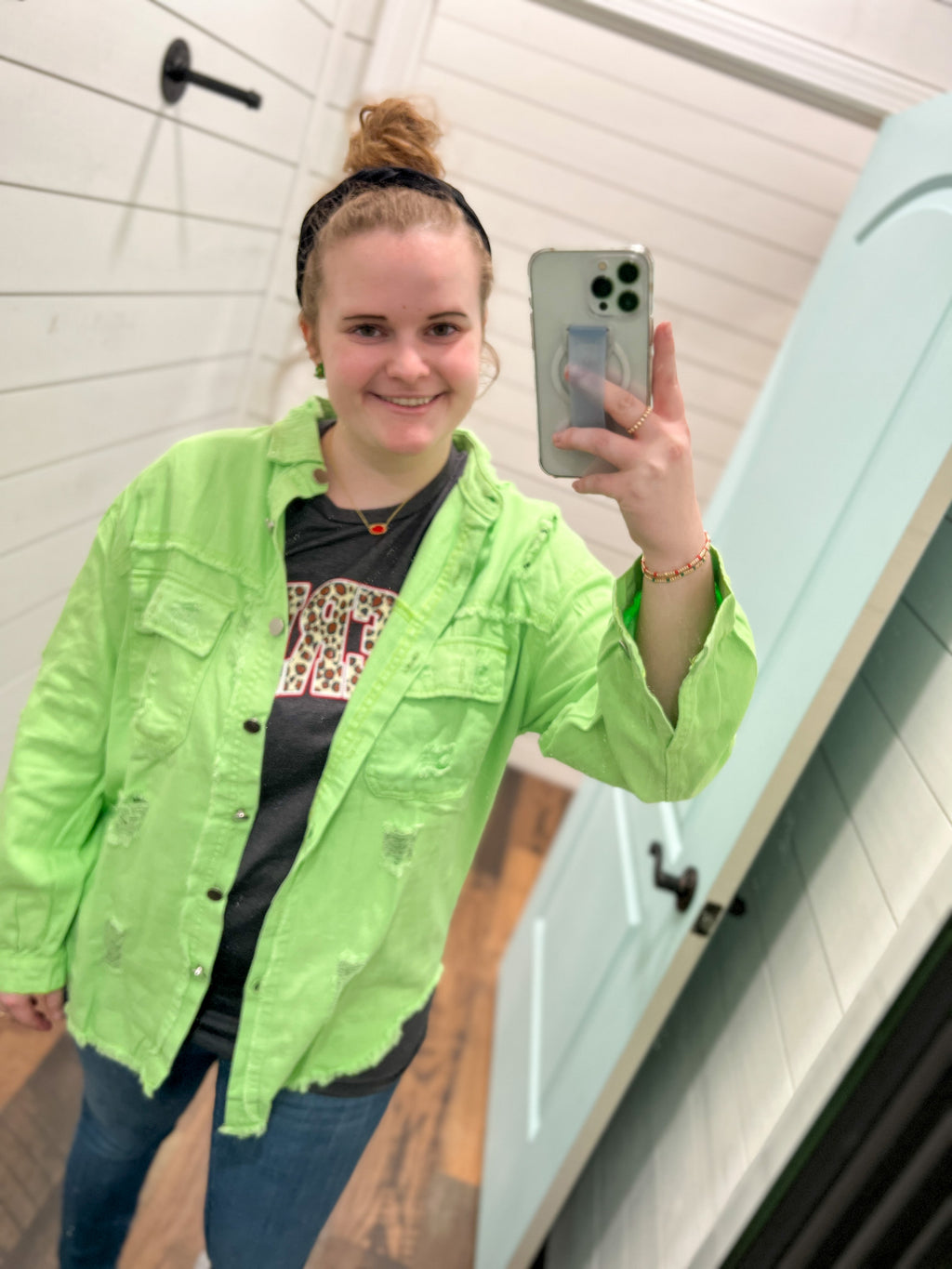 Lime Green Distressed Shacket – Calligraphy Creations In KY