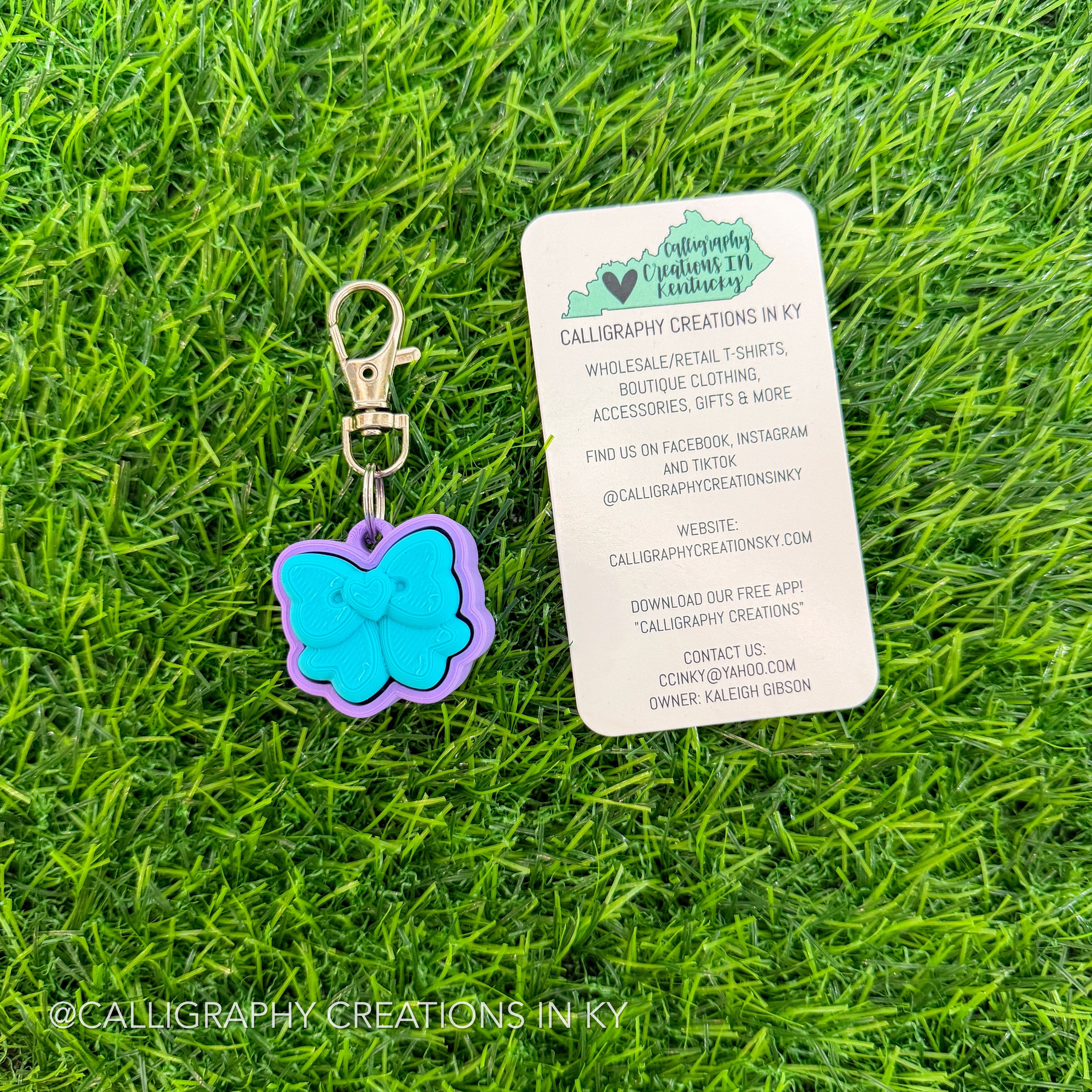 Turquoise/Purple Bow Fidget Clicker Keychain