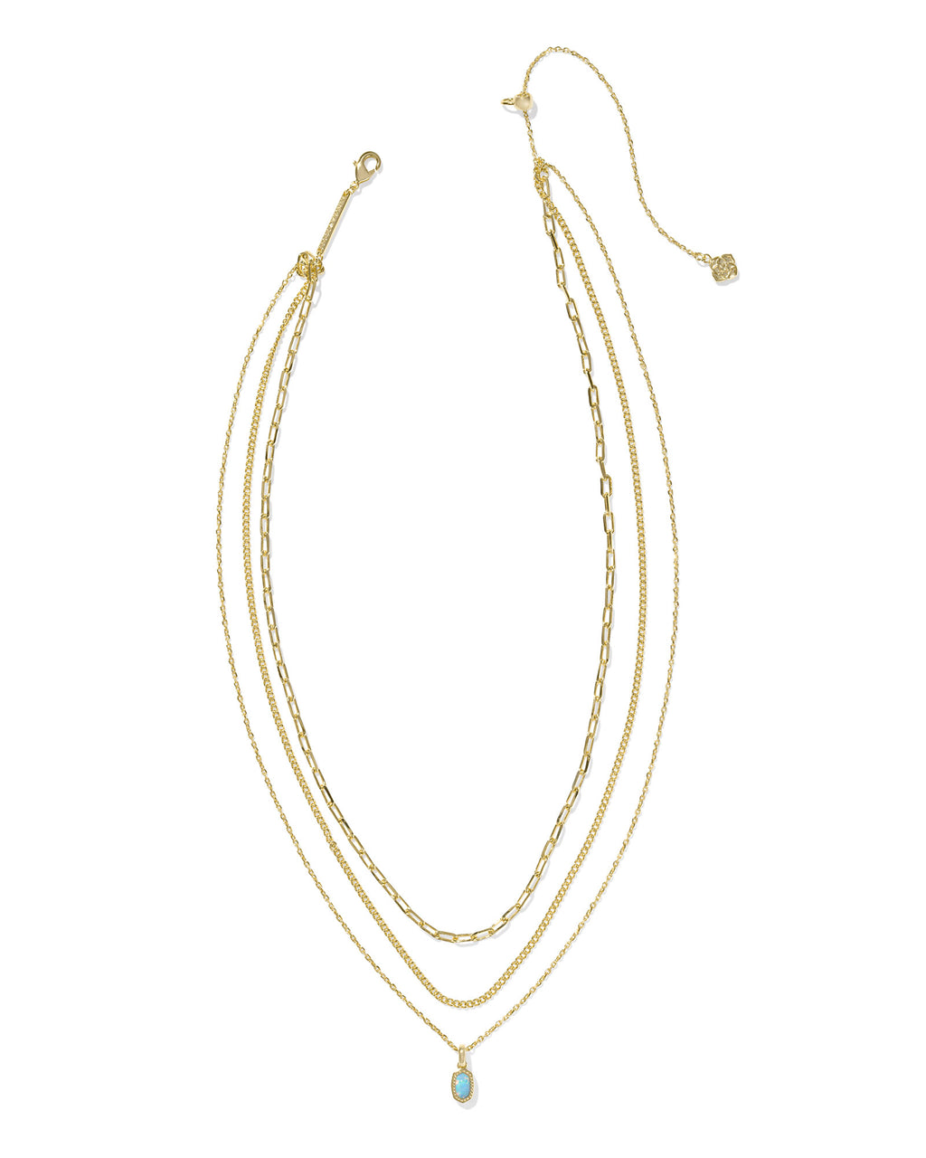 Kendra Scott Mini Elisa Triple Strand Necklace - Gold Light Teal Kyocera Opal