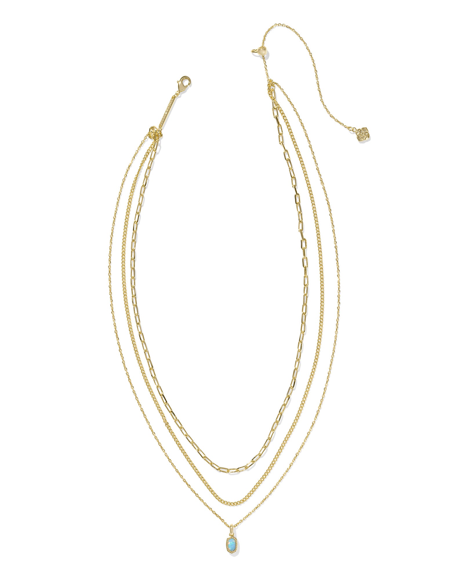 Kendra Scott Mini Elisa Triple Strand Necklace - Gold Light Teal Kyocera Opal