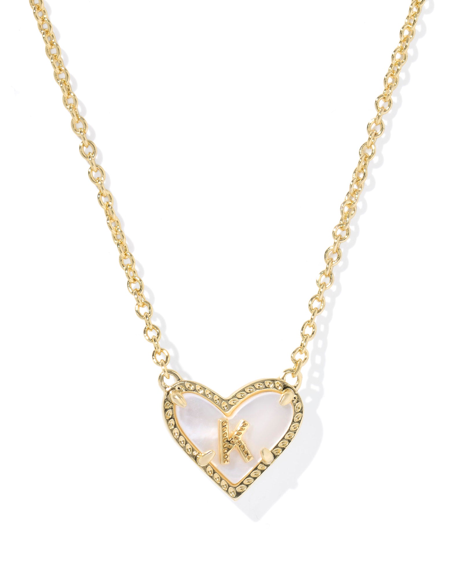 Kendra Scott Heart Letter K Short Pendant Necklace - Gold Ivory Mother Of Pearl