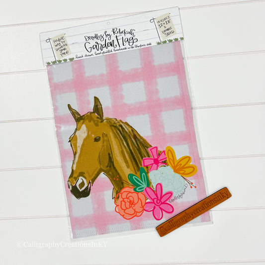 Floral Horse Doodles By Rebekah Garden Flag