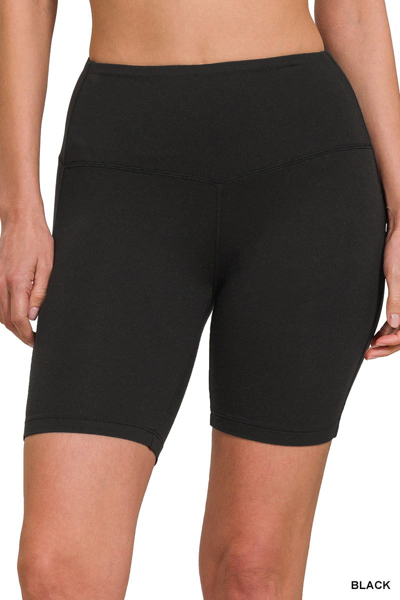 Black | Wide Waistband Biker Shorts