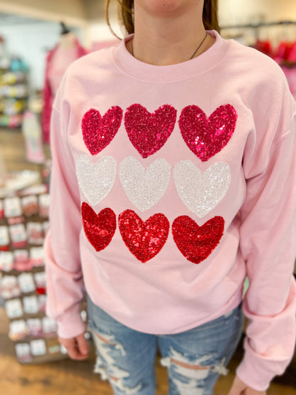 Appliqué Sequin Hearts Sweatshirt