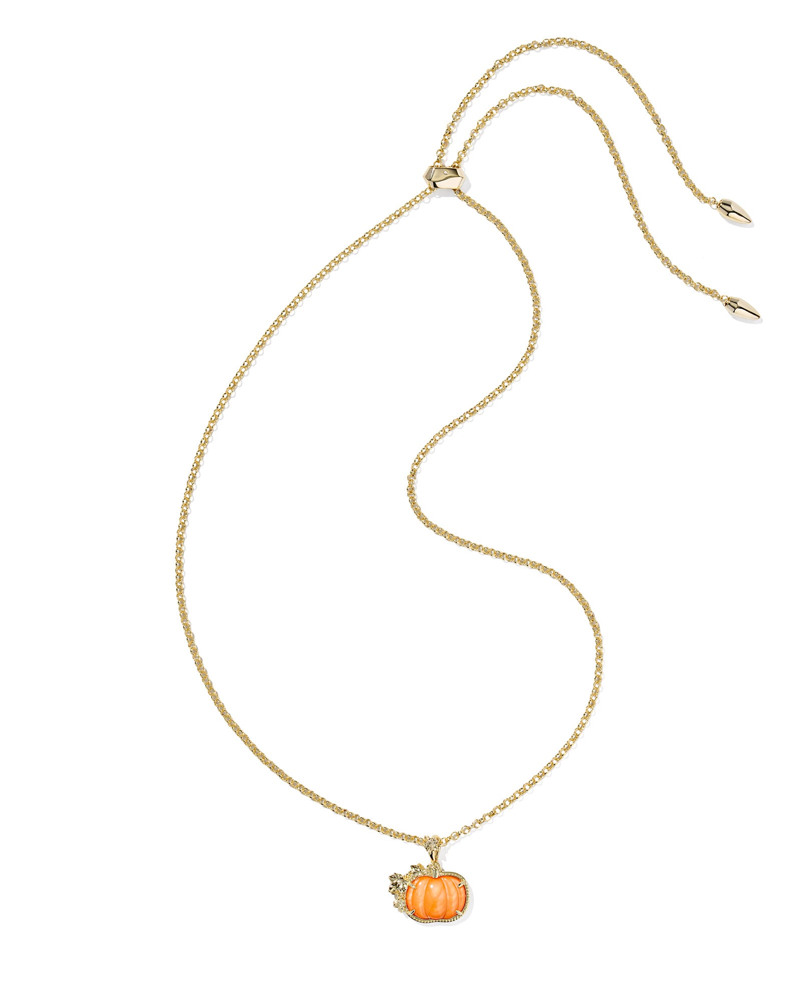 Kendra Scott Pumpkin Long Pendant Necklace - Gold Orange Mother Of Pearl