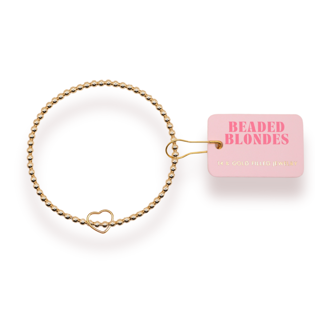 Wire Heart Charm Beaded Blondes Bracelet: Standard 6.75 inch
