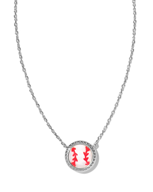 Kendra Scott Baseball Short Pendant Necklace - Rhodium Ivory Mother Of Pearl