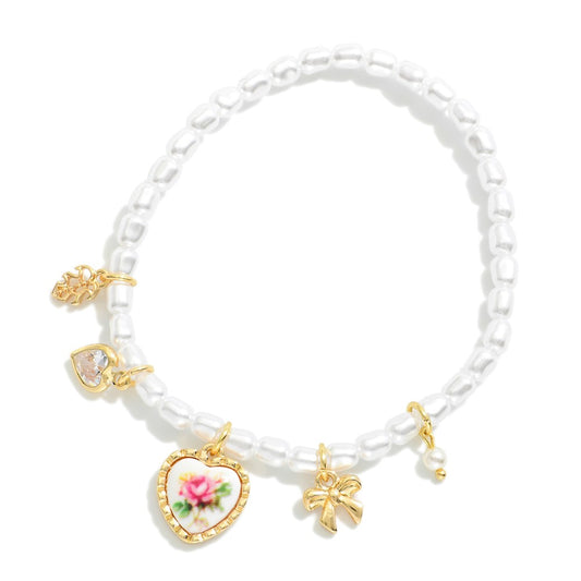 Pink | Vintage Pearl Charm Bracelet