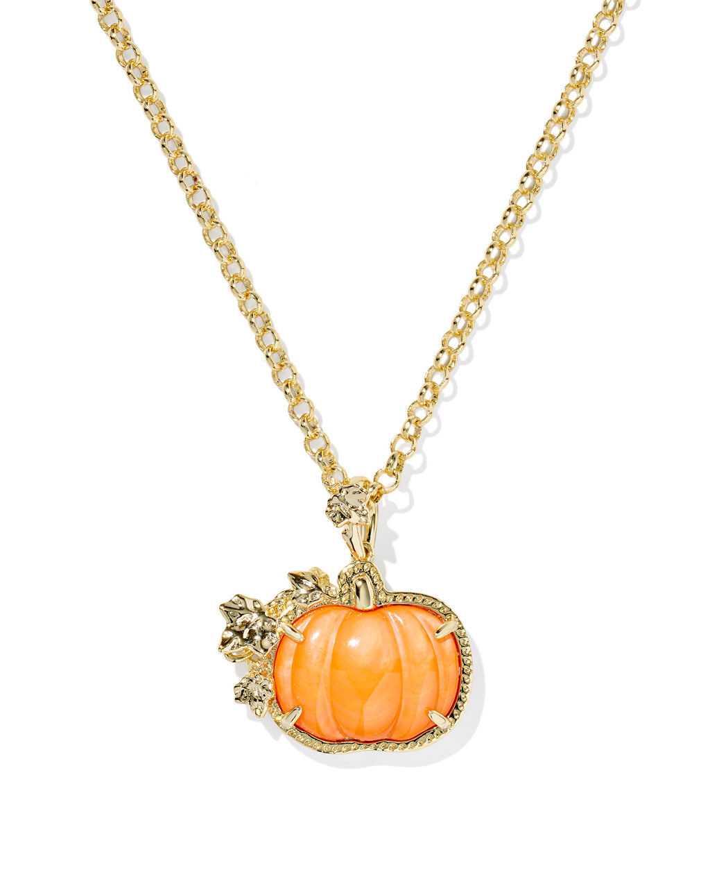 Kendra Scott Pumpkin Long Pendant Necklace - Gold Orange Mother Of Pearl