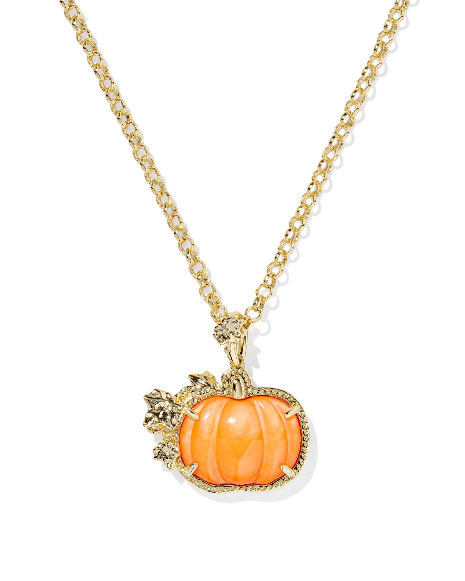 Kendra Scott Pumpkin Long Pendant Necklace - Gold Orange Mother Of Pearl