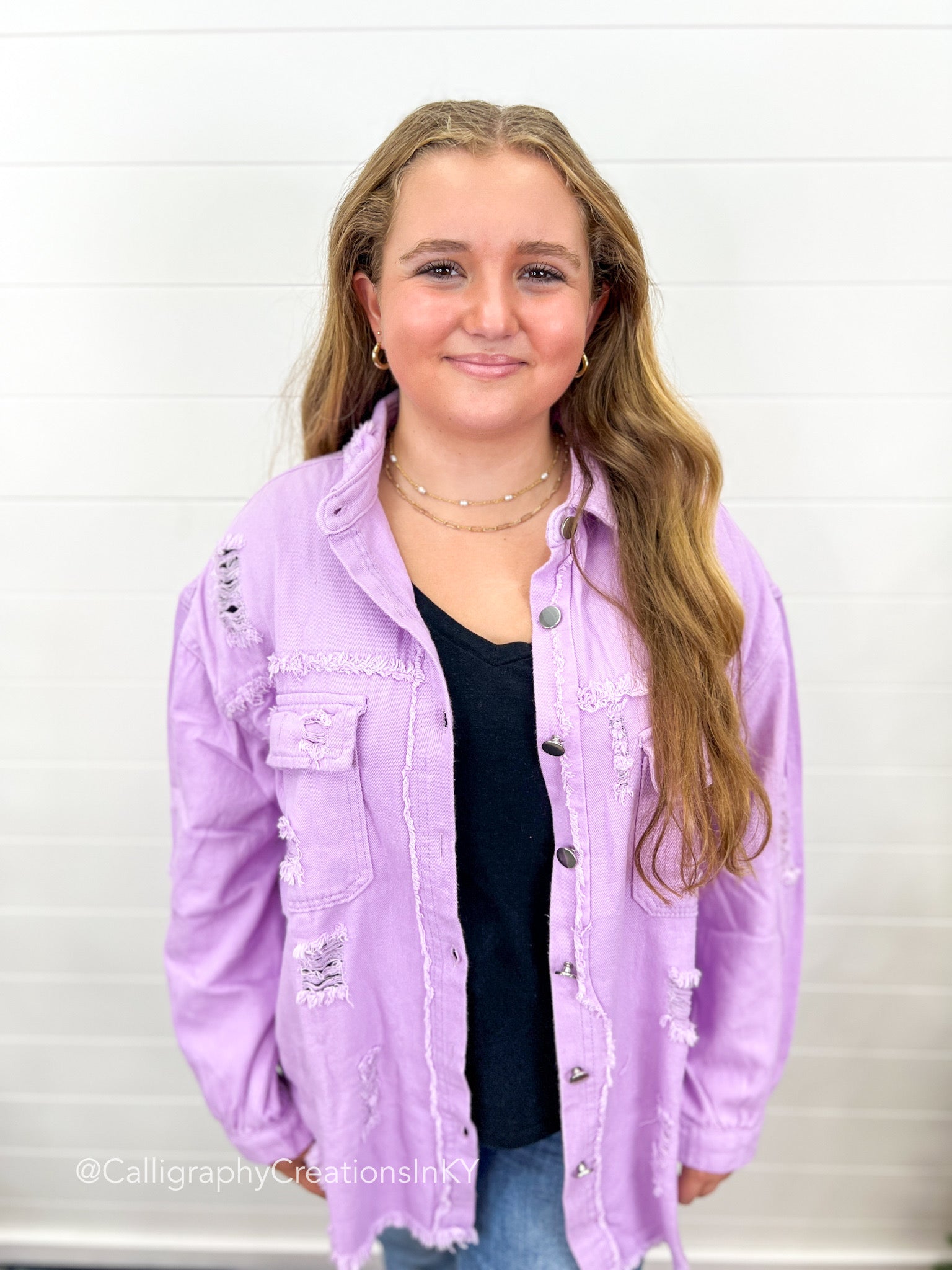 Lavender Distressed Shacket – Calligraphy Creations In KY