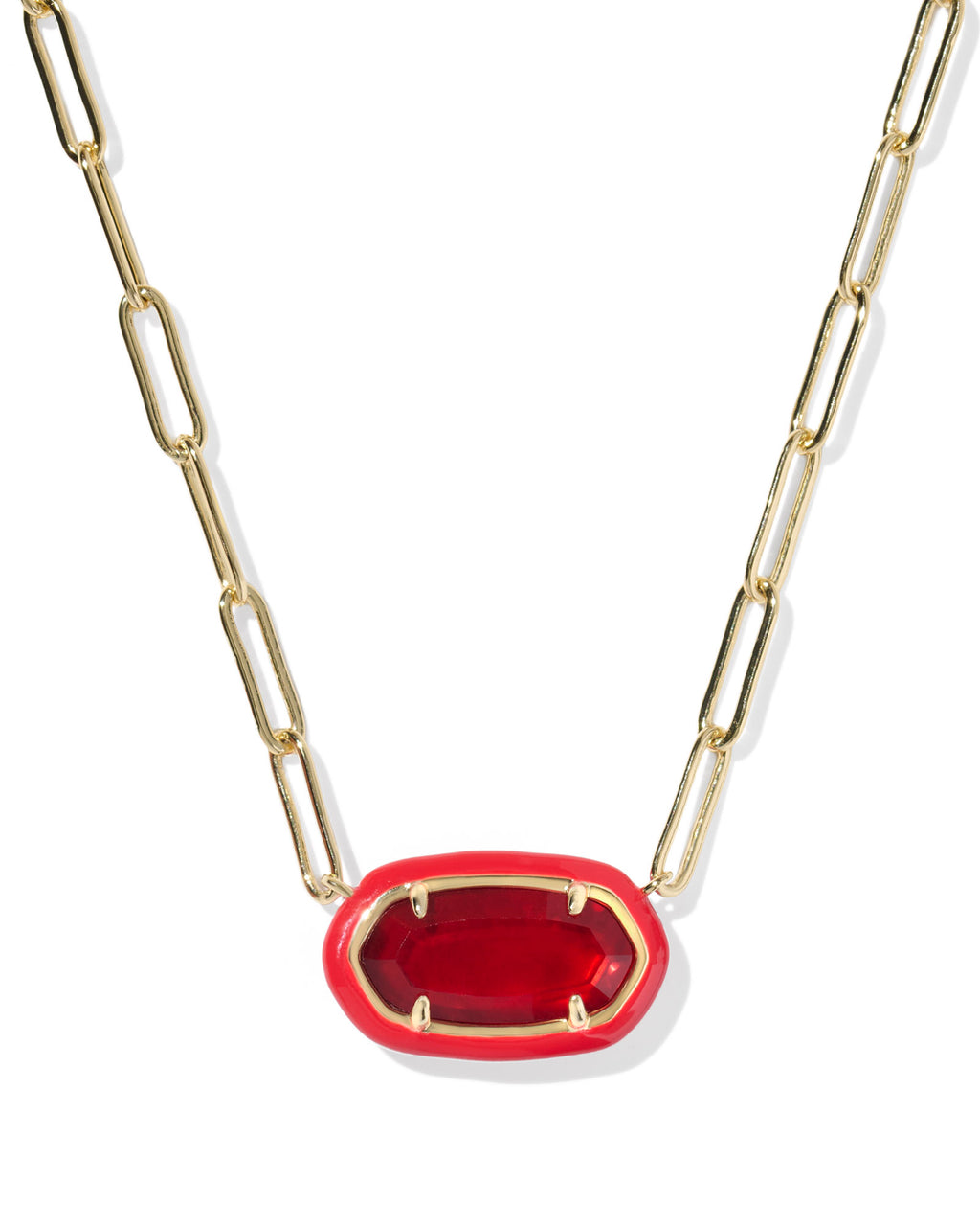 Kendra Scott Elisa Enamel Frame Paperclip Necklace - Gold Red Illusion
