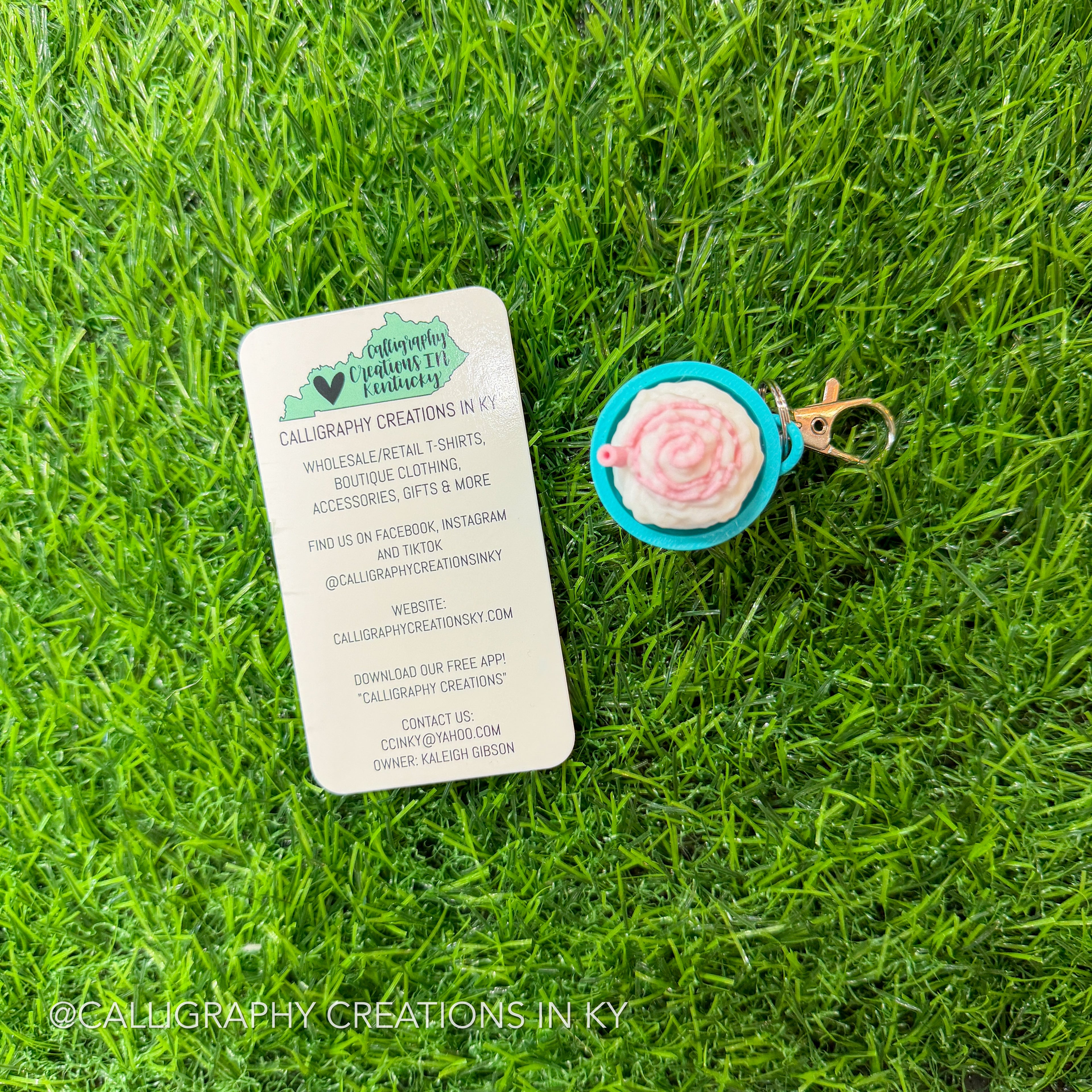 Turquoise & Pink Drizzle Frappe Fidget Clicker Keychain