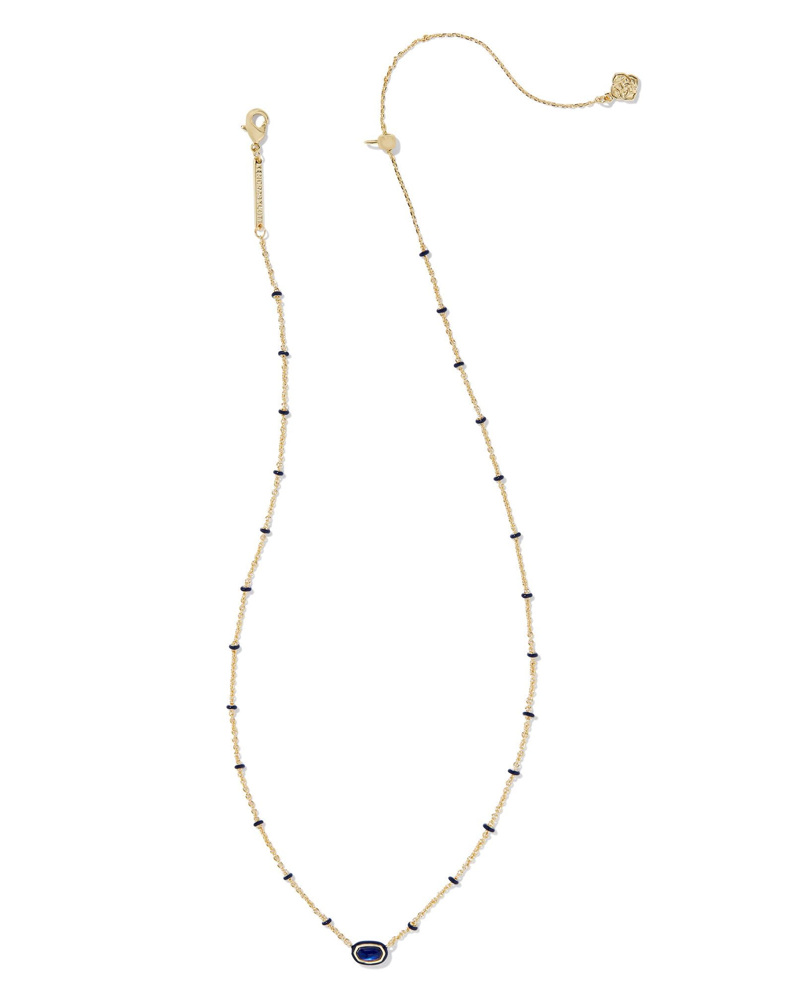 Kendra Scott Mini Elisa Enamel Frame Short Pendant Necklace - Gold Navy Mother Of Pearl